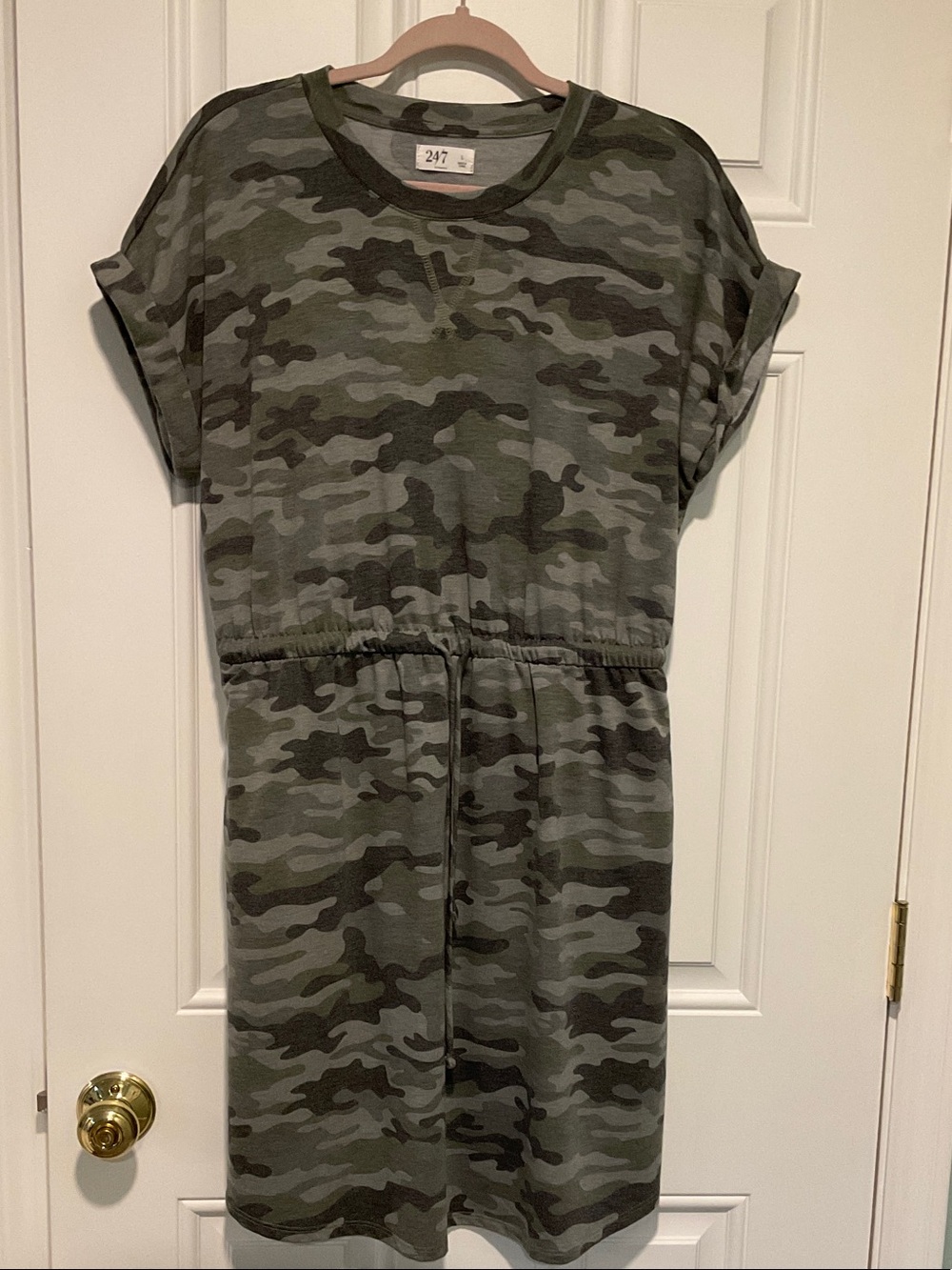 Casual Camo Drawstring Midi Dress - Olive Green